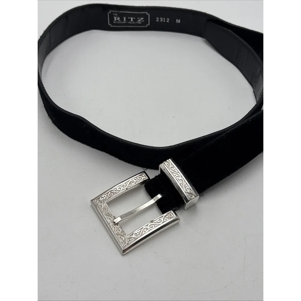 Vintage The Ritz Accessory Collection Belt 1998 Black Size M 35 Inch Silver Tone